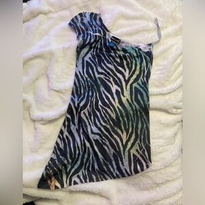 Wet Seal Zebra Animal Print One/Off Shoulder Top Small